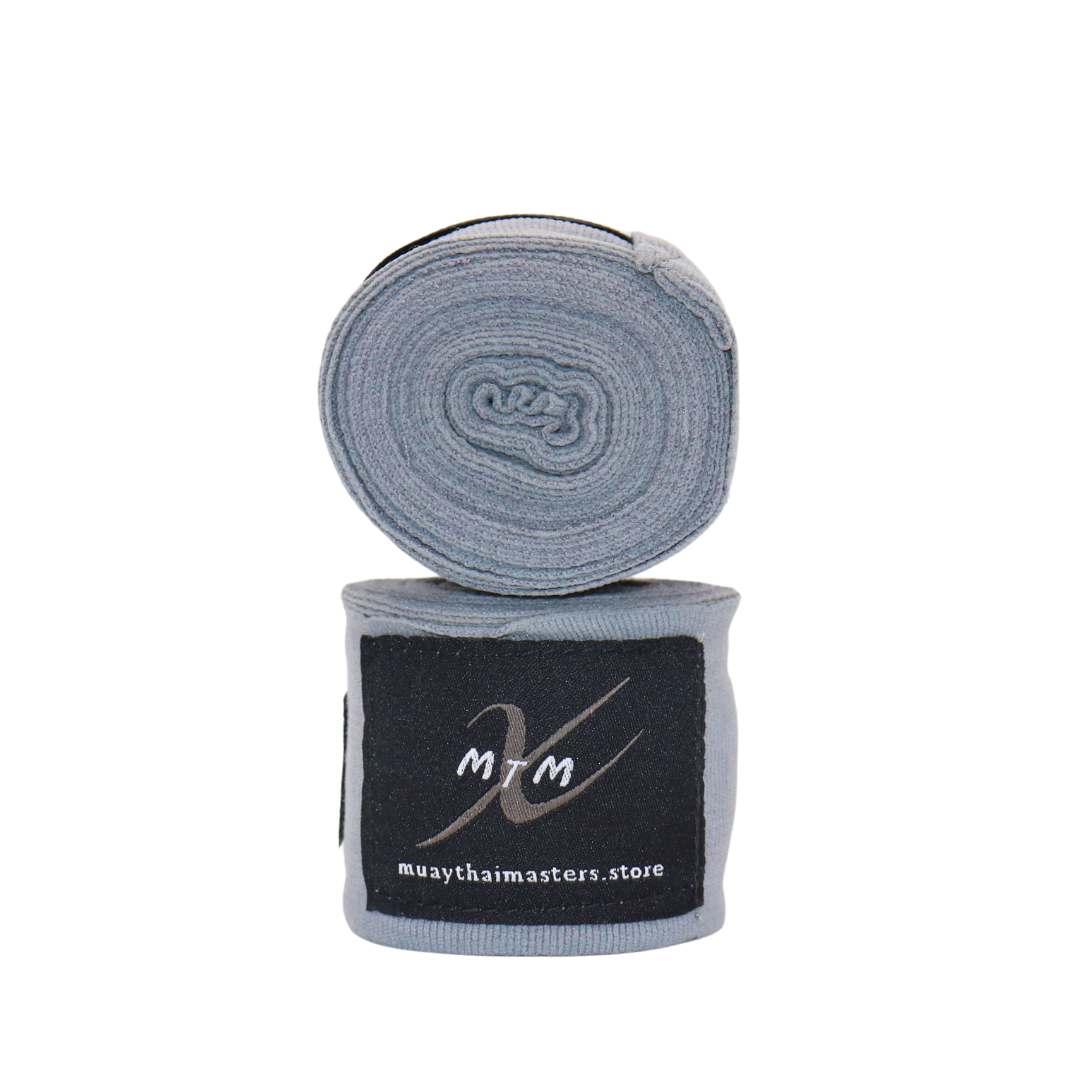 180" (4.5m) - Gray - Muay Thai Masters Premium Cotton Hand Wraps for Muay Thai and Boxing