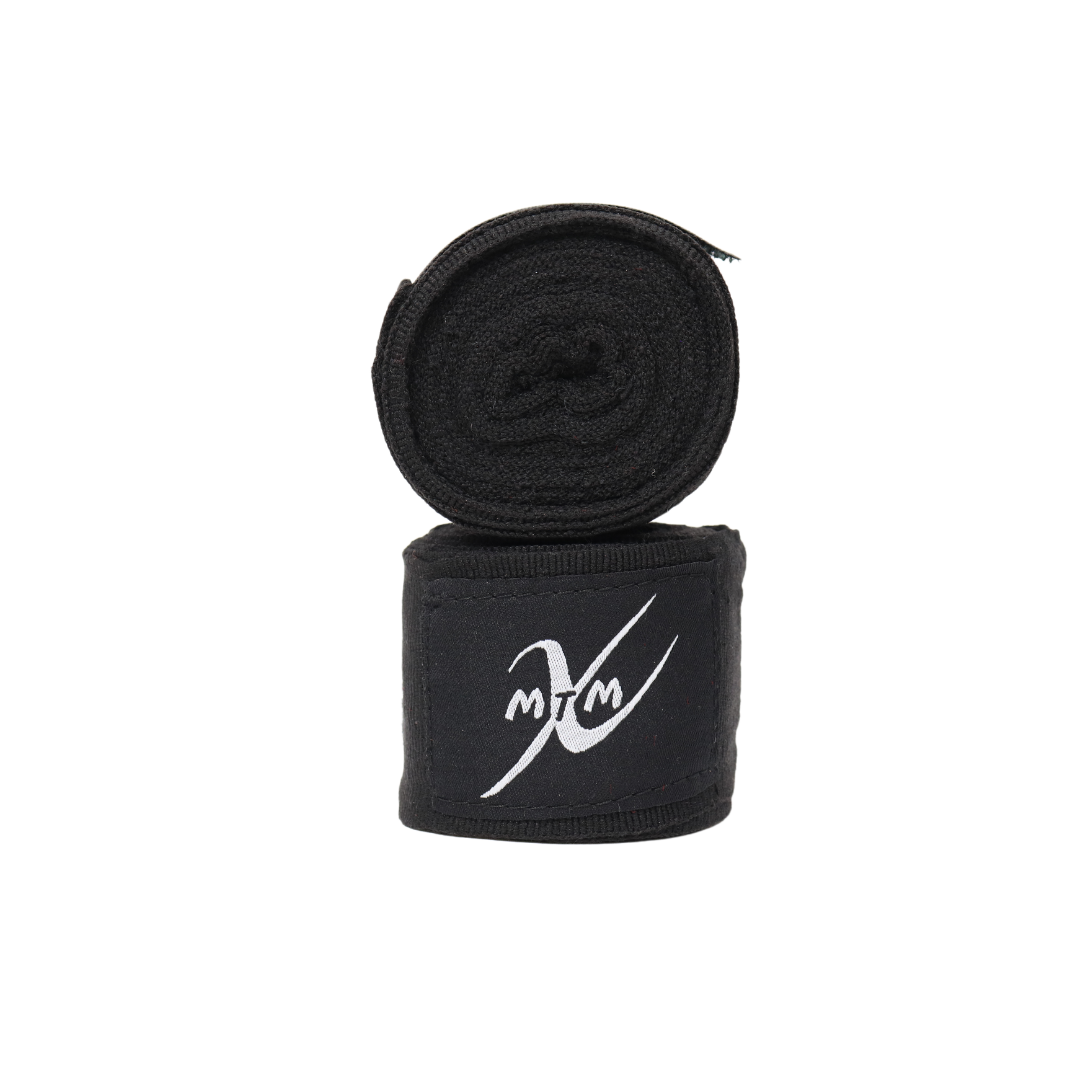 180" (4.5m) - Black - Muay Thai Masters Premium Cotton Hand Wraps for Muay Thai and Boxing