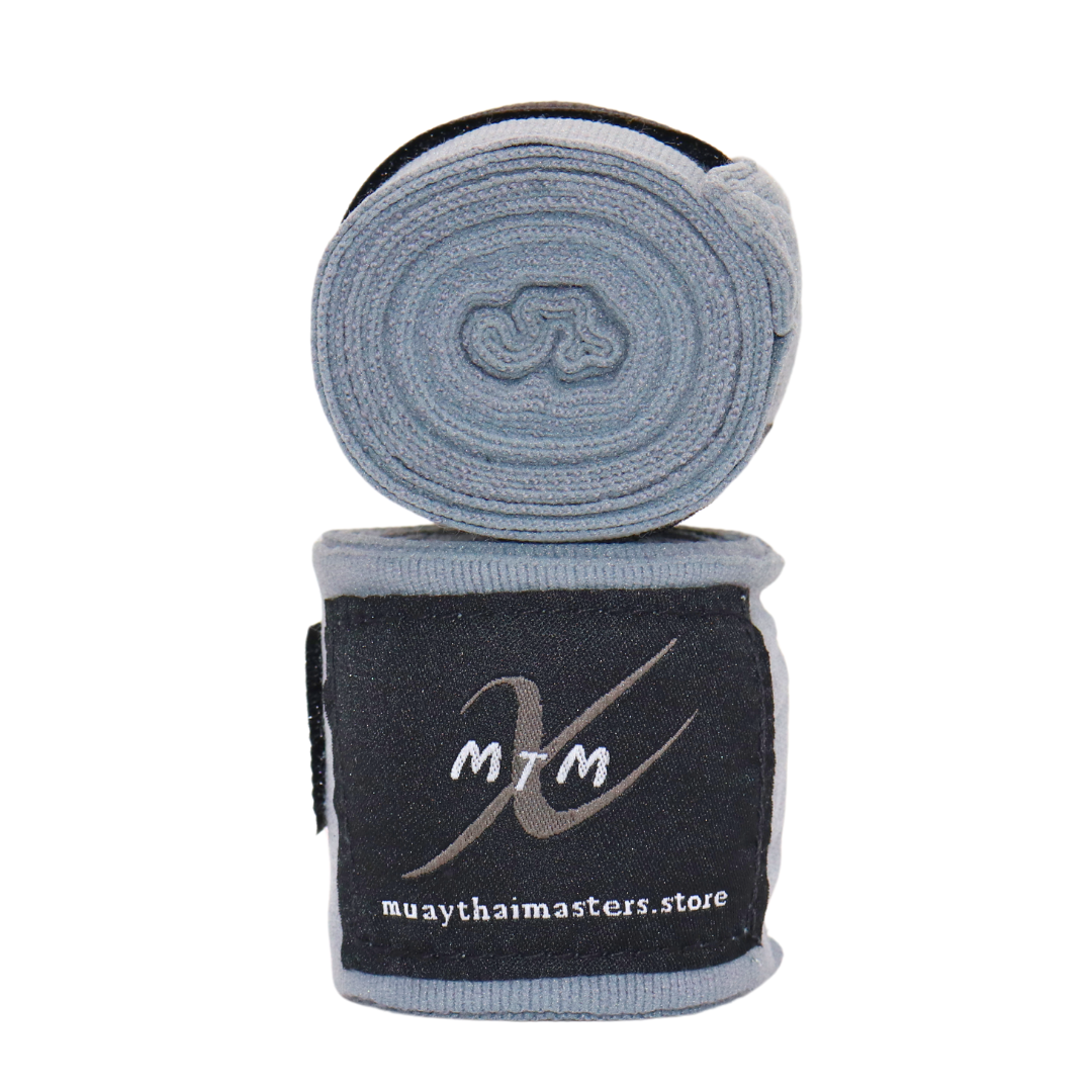 120" (3m) - Gray - Muay Thai Masters Premium Cotton Hand Wraps for Muay Thai and Boxing