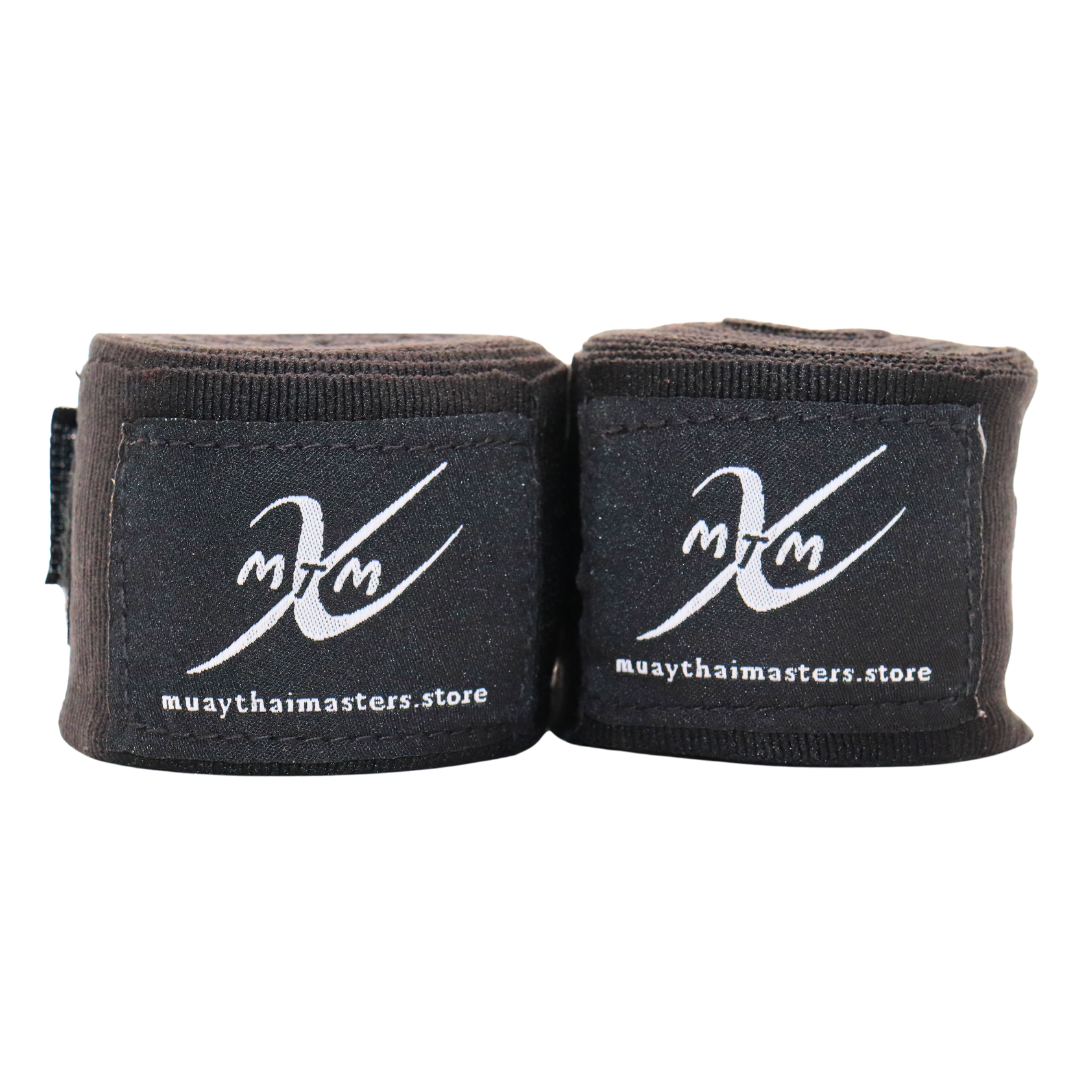 120" (3m) - Black - Muay Thai Masters Premium Cotton Hand Wraps for Muay Thai and Boxing