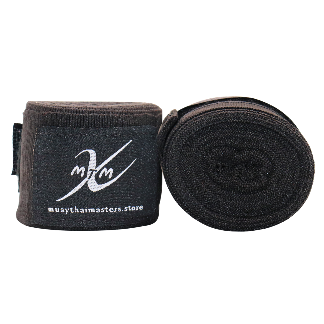 120" (3m) - Black - Muay Thai Masters Premium Cotton Hand Wraps for Muay Thai and Boxing