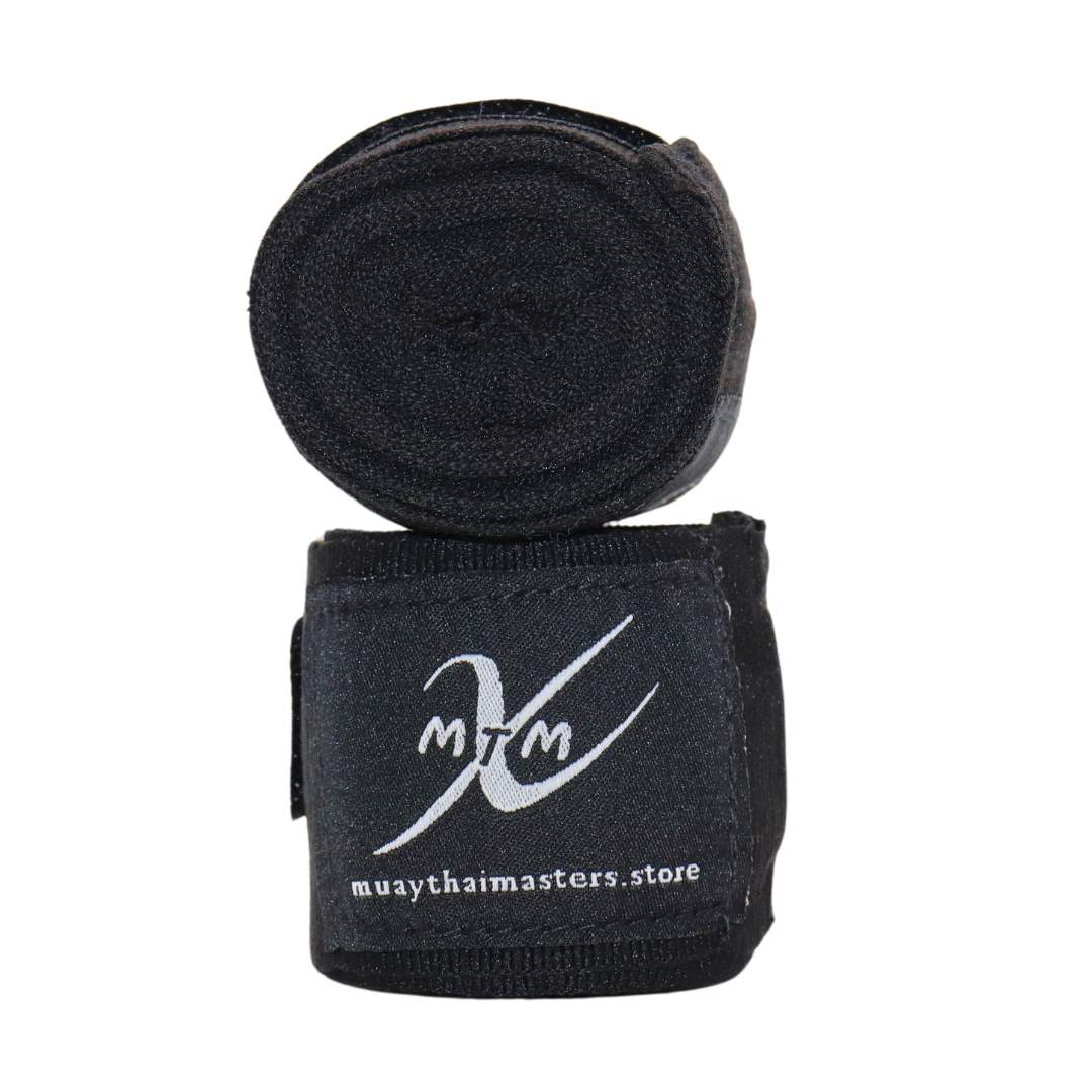 120" (3m) - Black - Muay Thai Masters Premium Cotton Hand Wraps for Muay Thai and Boxing