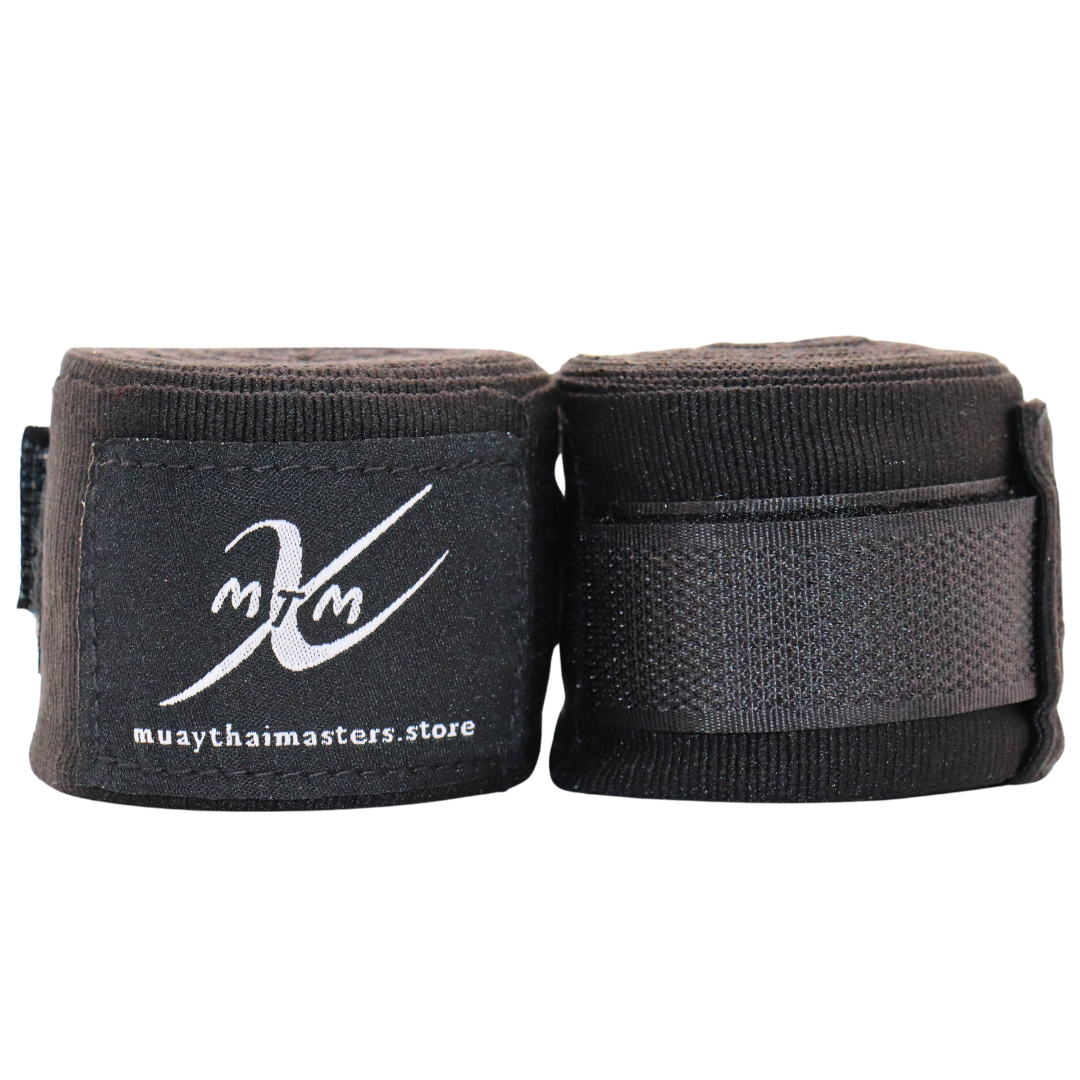 120" (3m) - Black - Muay Thai Masters Cotton Hand Wraps for Muay Thai and Boxing