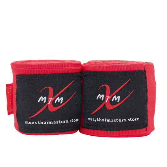 180" (4.5m) - Red - Muay Thai Masters Cotton Hand Wraps for Muay Thai and Boxing